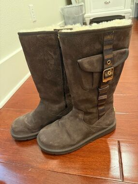 UGG Brown Suede Shearling-Lined Mid-Calf Boots
